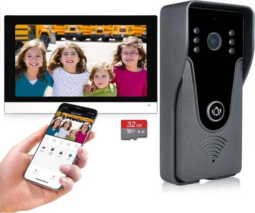 Sistema de intercomunicador de puerta de vídeo IP inalámbrico, monitor WiFi de 7 pulgadas con cámara de puerta HD metálica (alimentación por cable),