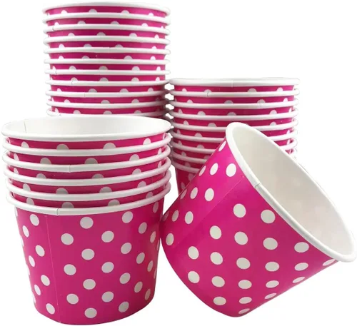 MMvolesy Vasos de papel rosa de 12 onzas para helado, cuencos desechables de colores para postres para alimentos fríos y calientes, sopas, helados,