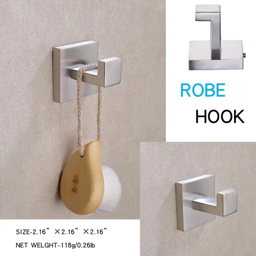 Miniatura 2 de TASTOS Ganchos para toallas de baño, níquel cepillado, paquete de 2 ganchos de acero inoxidable para bata y ropa, gancho de pared resistente