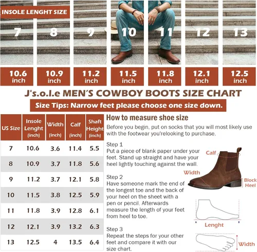 Miniatura 6 de J's.o.l.e Botas vaqueras para hombre, botas Chelsea con punta cuadrada occidental