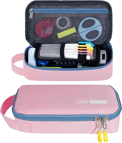 Miniatura 12 de Estuche grande para lápices, estuche duradero para bolígrafos con gran capacidad, bolsa de papelería portátil minimalista con asa para escuela, Gris