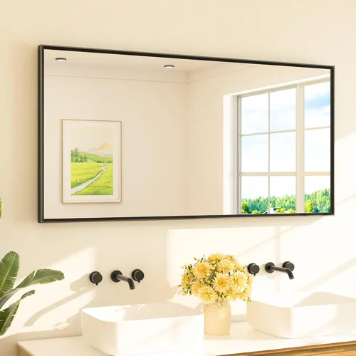 Miniatura 32 de TETOTE Espejo de Baño Dorado de 16" x 20" Latón Dorado Cepillado Rectangular con Marco Biselado Espejo de Tocador de Baño para Sobre el Lavabo