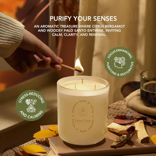 Miniatura 2 de Palo Santo - Vela de cera de abeja pura de Palo Santo y bergamota, más de 90 horas de duración, diseño clásico, velas perfumadas no tóxicas