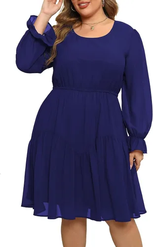 Nemidor NEM320 - Vestido de patinadora para mujer, casual, manga larga tipo farol, estilo bohemio, de gasa, talla extragrande