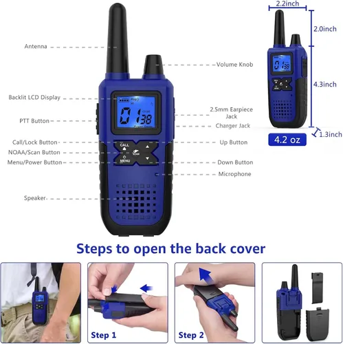 Miniatura 2 de Topsung Walkie Talkies para adultos de largo alcance recargable con auricular NOAA alerta meteorológica, radio multiusos de 2 vías, paquete de 5