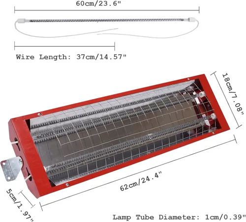 Miniatura 4 de TFCFL 2 lámparas de curado de pintura infrarroja para hornear, 1 juego de lámpara de calentador de 2000 W 110 V para cabinas de pulverización