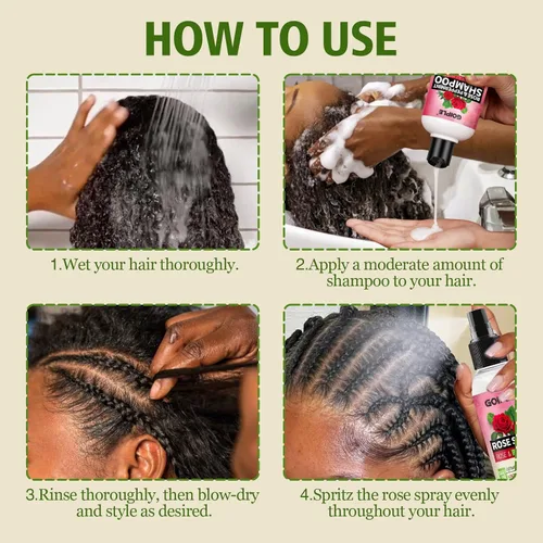 Miniatura 6 de Champú y acondicionador 2 en 1 para todo tipo de rastas y peinados, brillo y ligero; agua de rosas para cabello Loc Spray hidratante refrescante