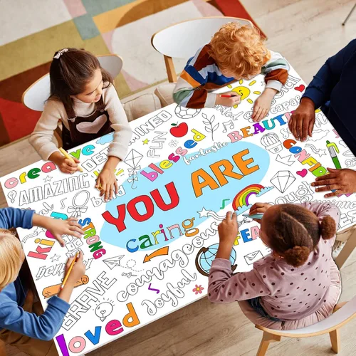 Miniatura 4 de Naozinebi Póster para colorear positivo para niños, póster gigante con texto en inglés "You Are Coloring", gran afirmaciones positivas, mantel