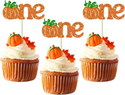 Miniatura 13 de 24 adornos para cupcakes de calabaza para niños o niñas con purpurina para revelación de género, decoración para cupcakes de calabaza, pies