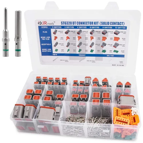 JRready ST6320 - Kit de conectores Deutsch de 372 piezas, conector DT gris de 2 3 4 6 8 12 pines con contactos sólidos de tamaño 16 (20-14AWG),