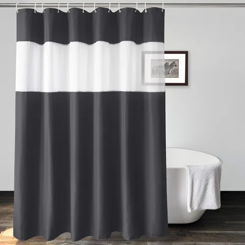 Miniatura 15 de UFRIDAY Cortina de ducha extralarga de 84 pulgadas con tejido de nido de abeja blanco y ventana con malla, cortina de baño decorativa resistente