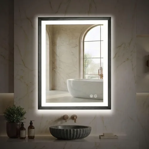 Miniatura 17 de HOUSE REFLECTION Espejo de baño LED de 20 x 28 pulgadas, marco negro, espejo de tocador antivaho con función de memoria, luz regulable y vidrio