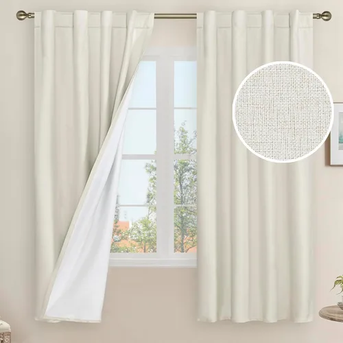 Miniatura 125 de LAMIT Cortinas de lino natural 100 % opacas para ventana, para dormitorio, 45 pulgadas, cortinas térmicas con textura de lino estilo granja