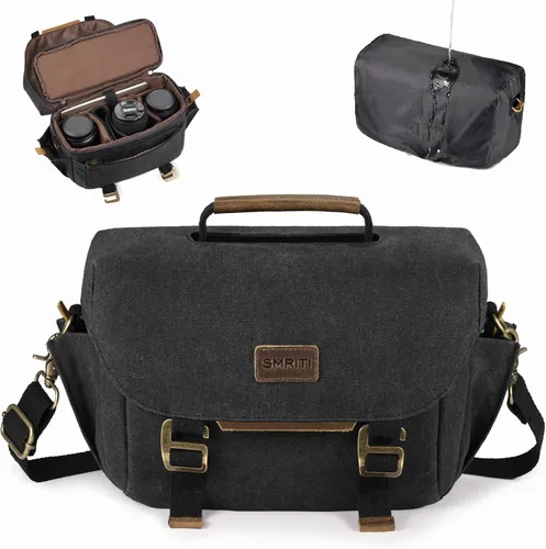 Miniatura 7 de SMRITI Bolso de cámara de lona pequeño - DSLR/SLR Bolso impermeable para cámara Canon/Sony/Nikon/Fuji, lindo bolso cruzado para cámara con funda