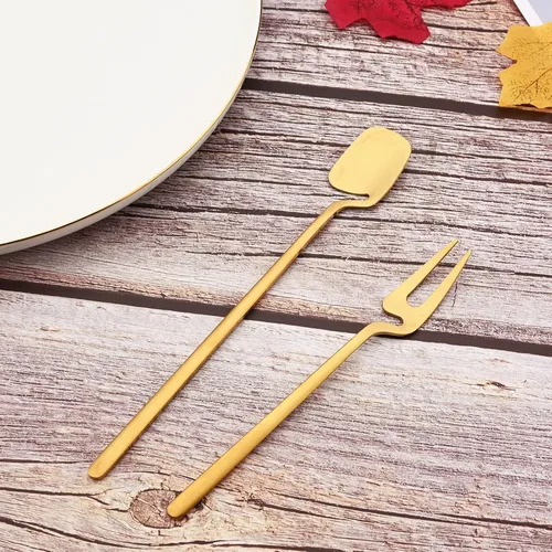 Miniatura 7 de JASHII Juego de cubiertos de 28 piezas de acero inoxidable 304 para 4, juego de utensilios de metal para comer, incluye tenedor de frutas y cuchara