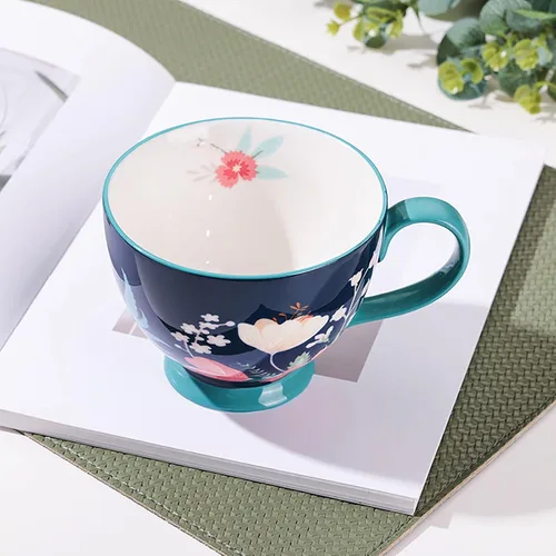 Miniatura 9 de Taza de Café de Cerámica Grande Hecha a Mano de Otoño (600ml) Linda Taza Vintage de Cereales con Flores para Otoño Taza Acogedora para Regalo