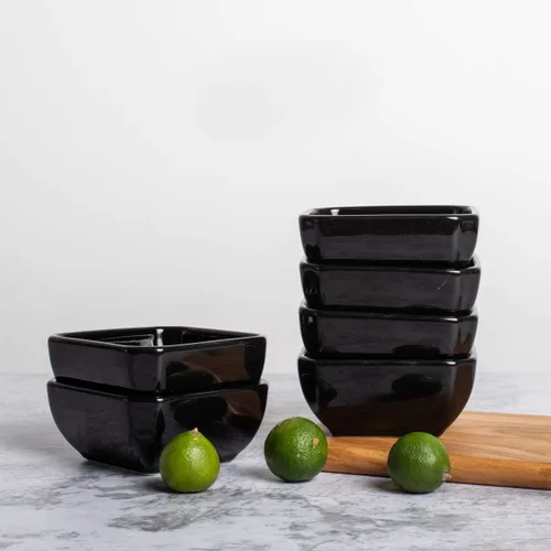 Miniatura 7 de DELLING Juego de cuencos de cerámica ultra fuertes de 3 onzas, cuencos de salsa de inmersión negros/platos para salsa de tomate, soja, barbacoa