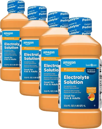 Amazon Basic Care Solución de electrolitos, frutas mixtas, diseñada para prevenir la deshidratación, reemplaza electrolitos, líquidos y zinc, 33.8