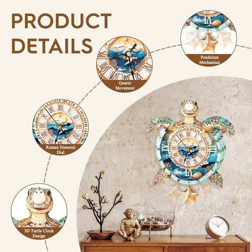 Miniatura 3 de Rompecabezas 3D para adultos, diseño de tortuga, kit de modelo, reloj mecánico de péndulo con números romanos, decoración de escritorio, hogar