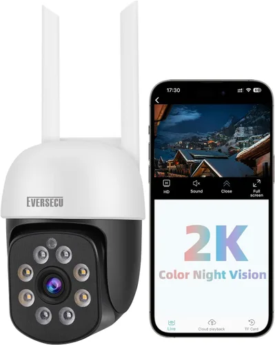 Miniatura 8 de EVERSECU Cámara de seguridad PTZ WiFi para exteriores de 2K 3.0MP, WiFi de 2.4G, seguimiento automático, audio de 2 vías, visión nocturna puntual