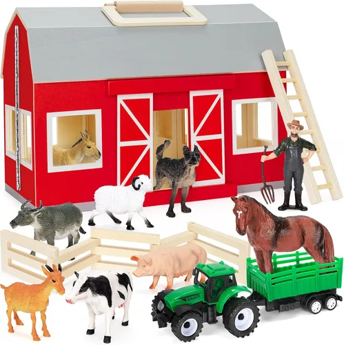 GMAOPHY Juguetes de Animales de Granja para Niños de 3+ Años, Niños y Niñas, Gran Granja de Madera con Figuras de Animales para Niños, Juego de