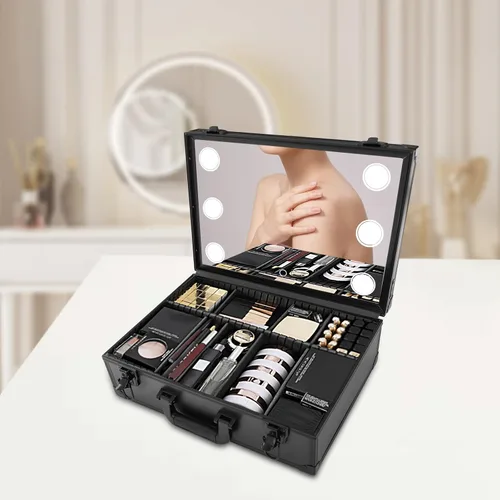 Miniatura 4 de Estuche de tren de maquillaje, organizador portátil de cosméticos de maquillaje de belleza, Negro2, Portátil
