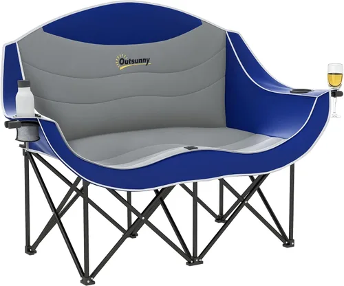 Miniatura 12 de Outsunny Double Camping Chair for Adults, Padded Folding Camp Chair for 2 Person with Armrest, Wine Glass Holder, Cup Holder, Carry Bag for Outdoor