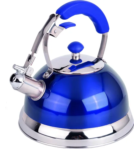 - Hervidor silbante azul metálico SS de alta resistencia de 2,7 LT