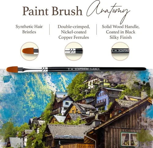 Miniatura 5 de SCHPIRERR FARBEN - Pinceles para pintura en lienzo, acrílico, gouache, óleo y acuarela, pinceles con cerdas sintéticas, juego de pinceles