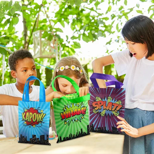 Miniatura 7 de Photect 24 bolsas de recuerdo de fiesta de héroe con temática de héroe, decoraciones de fiesta de cumpleaños, no tejidas, reutilizables, bolsa