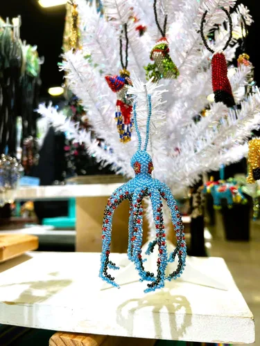 Miniatura 3 de Figura colgante de pulpo con cuentas de animales marinos, adorno de semillas de vidrio checo con cuentas colgantes, decoración hecha a mano, Verde