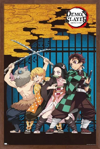 Miniatura 15 de Trends International Demon Slayer - Póster de pared de arte grupal, 14.725 x 22.375 pulgadas, versión enmarcada de madera de granero