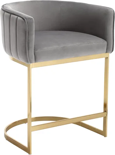 Kmax Taburete de bar moderno de terciopelo con marco de metal dorado con canal copetudo para isla de cocina, comedor y bar, gris
