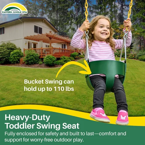 Miniatura 2 de Eastern Jungle Gym Asiento de columpio tipo cubeta para niños pequeños, cadenas cubiertas, ensamblado Verde