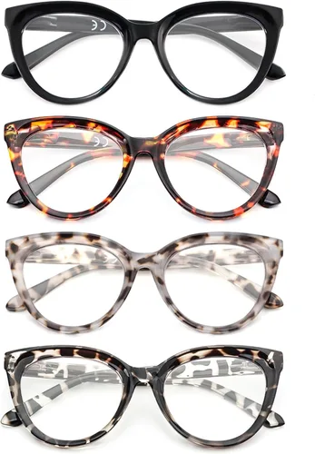 REAVEE Paquete de 3 lentes de lectura de ojo de gato de gran tamaño para mujeres y hombres, marco grueso, bloqueo de luz azul, lentes elegantes