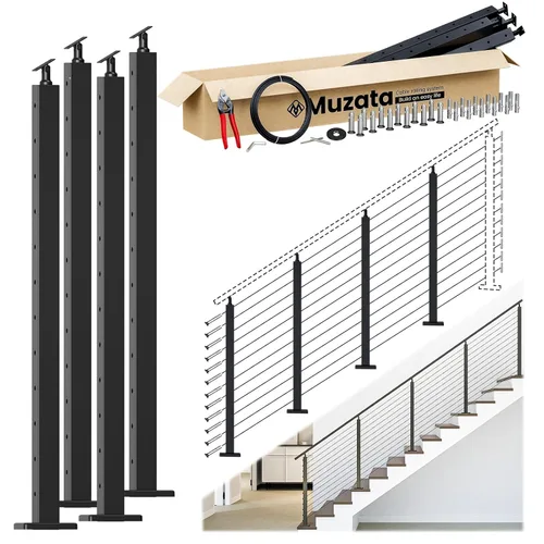 Miniatura 17 de Muzata Kit de barandilla de cable modular negro de 4 a 8 pies, kit de postes de 42 pulgadas, juego completo de sistema de barandilla de cable
