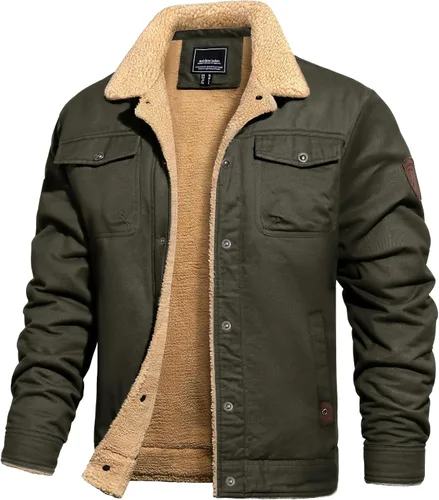 TACVASEN Chaqueta de Invierno para Hombre con Forro Polar Sherpa Abrigo Tipo Cargo Chaqueta Trucker Cálida y Gruesa con Múltiples Bolsillos