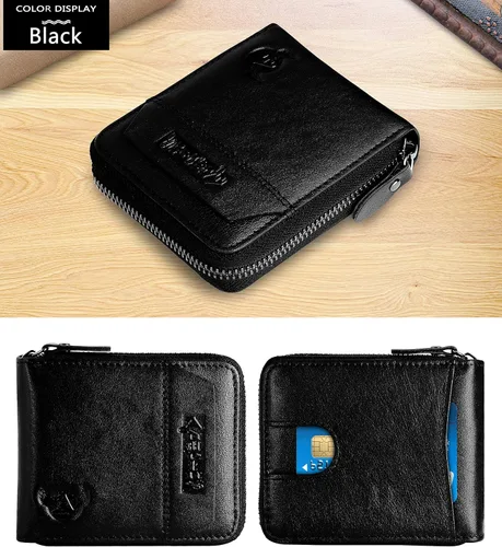 Miniatura 45 de Admetus - Cartera de piel auténtica para hombre con cremallera, plegable