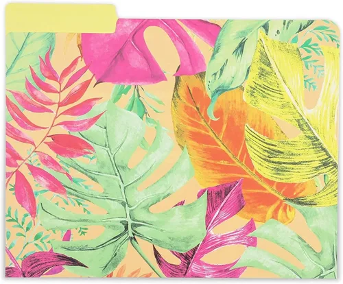 Miniatura 6 de Paper Junkie Carpetas decorativas para archivos, paquete de 12, tamaño carta, tropical, carpetas y bolsillos de cartulina, pestañas de corte 1/3