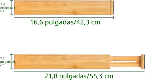 Miniatura 4 de VaeFae Paquete de 6 separadores de cajones de bambú ajustables, organizador de cajones expandible para utensilios de cocina, ropa, baño, oficina, se