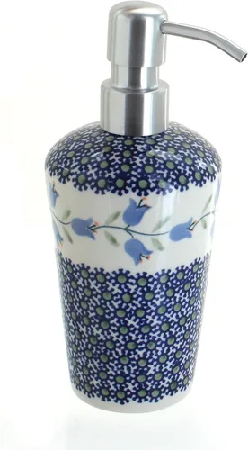 Miniatura 7 de Cerámica polaca de rosa azul, dispensador de jabón de margaritas azules, 6.75 pulgadas de alto, accesorio de baño de cerámica polaca pintado a mano