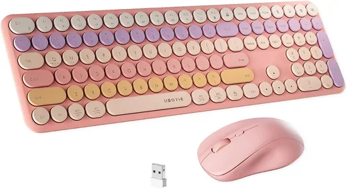 Miniatura 8 de Combo de teclado y mouse inalámbricos con 110 teclas redondas, interruptor de encendido y sensación de escritura con interruptor de tijera, ideal
