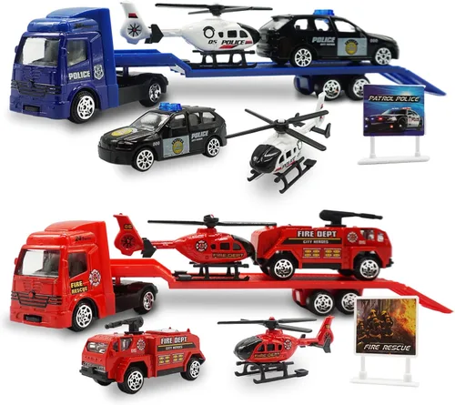 Miniatura 8 de OTONOPI Camión de transporte de automóviles, construcción de autos fundidos a presión, juego de vehículos de juego, camión portador con minicúa