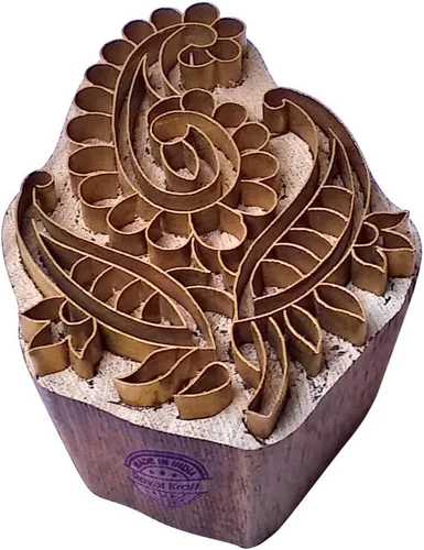 Miniatura 32 de Sello de Arcilla de Madera con Patrón de Loto de Latón para Impresión Rural BSCtag001