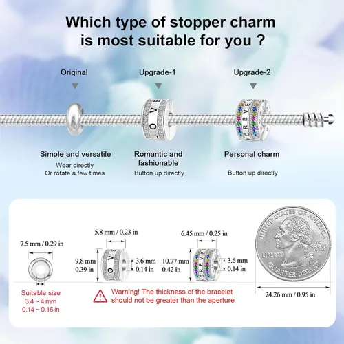 Miniatura 2 de DALARAN Cuentas de tapón para pulseras de plata de ley 925 con clip espaciador para pulsera