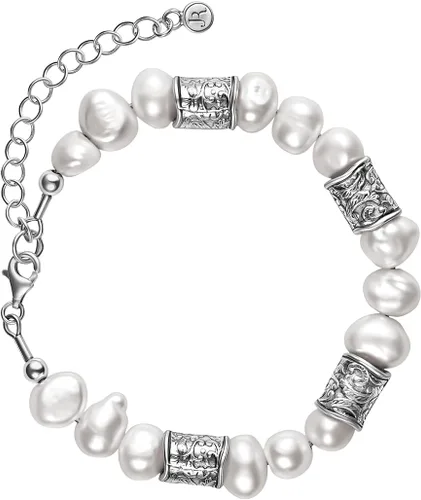Miniatura 5 de Pulsera de plata de ley 925 con perlas cultivadas de agua dulce, aspecto vintage, hipoalergénica, sin níquel ni plomo, colección de diseño artesanal