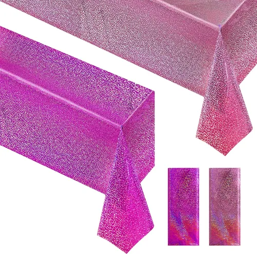 Miniatura 28 de Just Shimmer Mantel holográfico azul claro de 40" x 108" Decoración de fiesta rosa fuerte Día de San Valentín Fiesta de cumpleaños Decoración