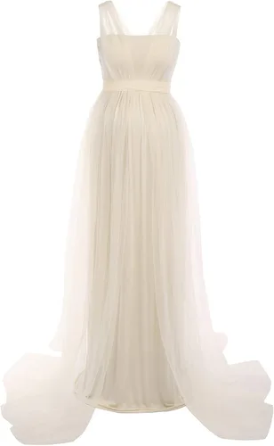 Miniatura 3 de Vestido de maternidad de manga larga con hombros descubiertos para mujer, de tul elegante, ajustado, para baby shower, fotografía, maxi vestido
