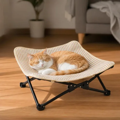 Miniatura 9 de PETKARAY Cama para Gatos Plegable y Elevada, Muebles de Salón Esponjosos para Gatito con Marco de Metal, Cama Colgante Elevada para Gatos