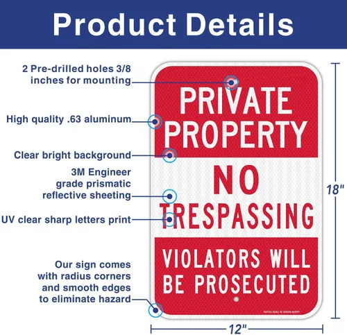 Miniatura 2 de Paquete de 2 señales de propiedad privada sin paso, violadores serán procesados, láminas reflectantes de grado ingeniero de 18 x 12 pulgadas